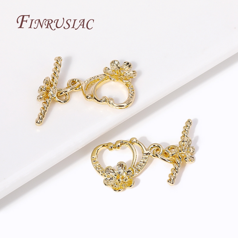 Toggle Clasp Gold - 18k Gold Plated Heart With Flower