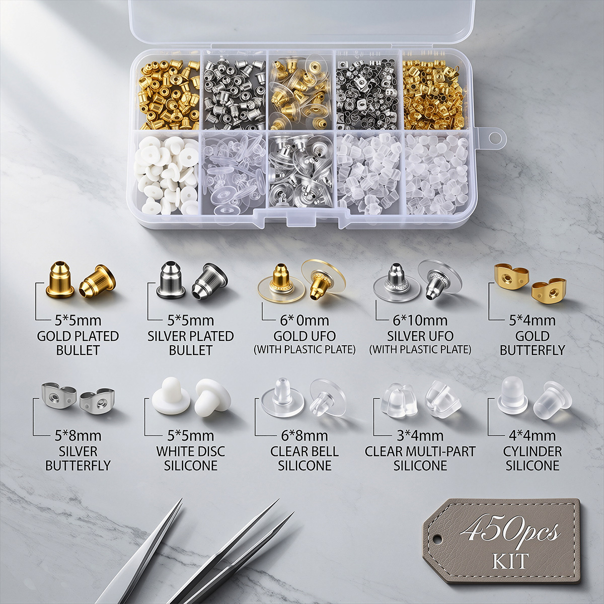 450pcs Silicone & Metal Earrin - Jewelry Making Organizer recension och pris