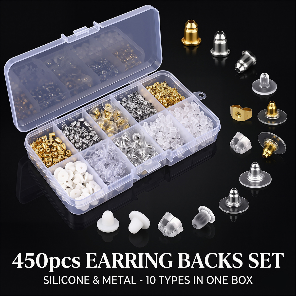 450pcs Silicone & Metal Earrin - Jewelry Making Organizer recension och pris