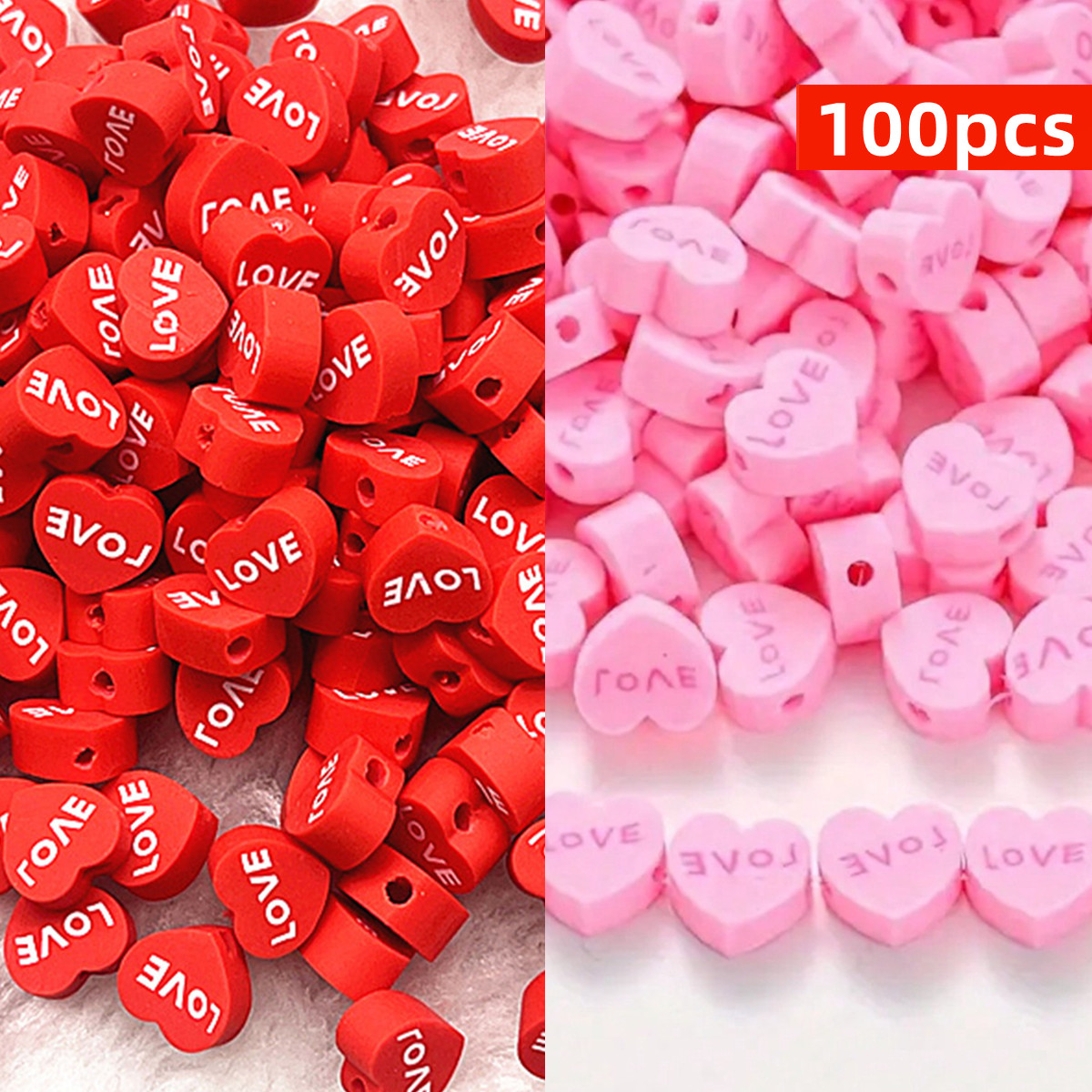 100pcs 10mm Red and Pink Peach - Jewelry Making In Clay recension och pris