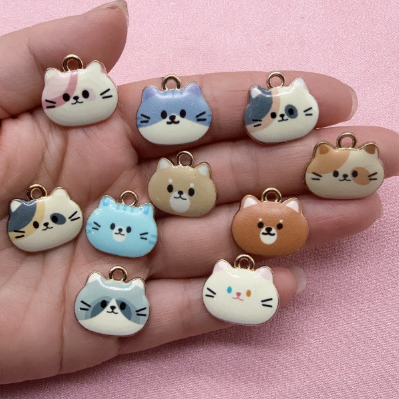 12pcs Printed Cat Head Alloy D - Jewelry Making Accessories recension och pris